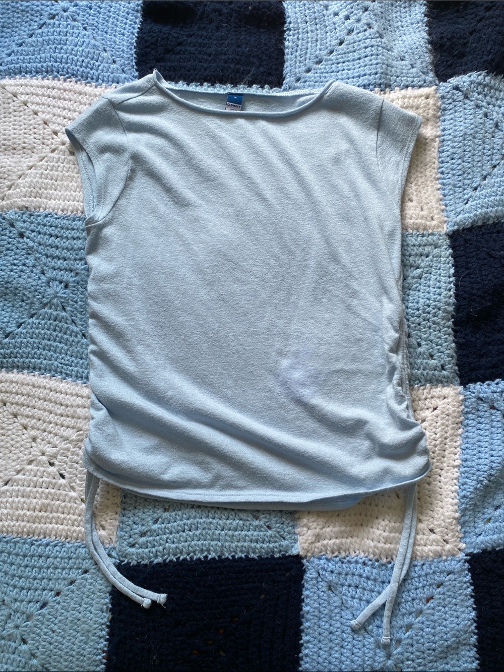 Old Navy Light Blue Drawstring Boatneck Shirt